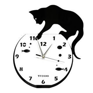15H Naughty Cat Acrylic Wall Clock with DIY Dial and Hands Feature