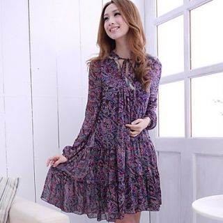 Ladies Floral With Long Sleeves Chiffon Summer Dress