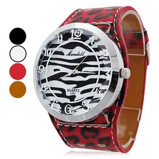 Womens Leopard Style PU Analog Quartz Wrist Watch (Assorted Colors)