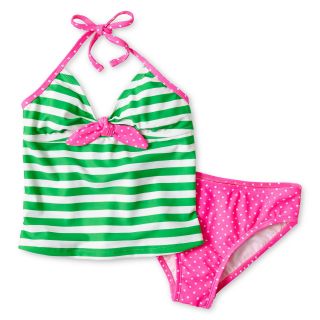 BREAKING WAVES Stripe Dot 2 pc. Swimsuit   Girls 6 16, Green, Girls
