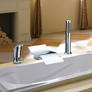 Two Handles Contemporary Waterfall Chrome Finish Widespread With Handshower Tub Faucet