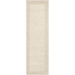 Hand crafted White Tone on tone Bordered Wool Rug (26 X 8)