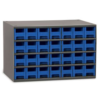 Akro Mils Industrial Parts Cabinet With Colored Drawers   17X11x11   (28) 2 1/4 X10 1/2 X2 Drawers   Blue   Blue  (19228BLU)