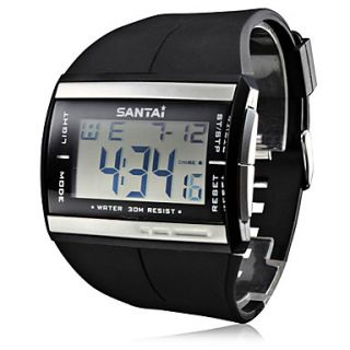 Mens Multi Functional Black Rubber Band Digital Wrist Watch