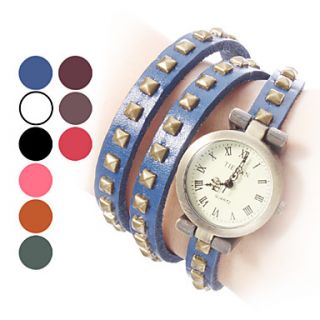 Womens Long Watchband Style PU Analog Quartz Bracelet Watch (Assorted Colors)