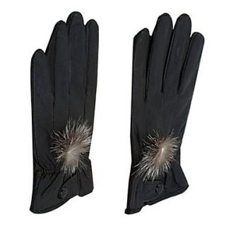 Nice Sheepskin Leather With Rabbit Fur Fingertips Wrist Length Winter Gloves