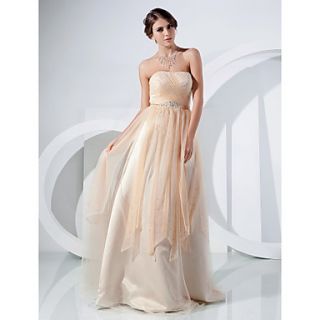 A line Strapless Floor length Tulle Evening/Prom Dress