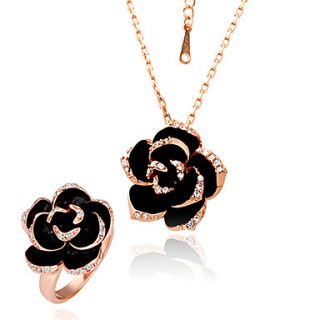 Gorgeous Rose 18K Gold Jewelry Set With Rhinestone Including Ring,Necklace (More Colors)