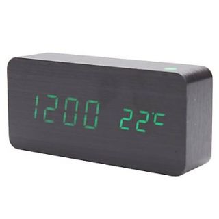 Wood Style Desktop Digital Alarm Clock Thermometer (Black, USB/4xAAA)