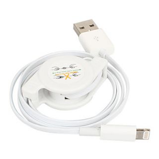 8 Pin Retractable Sync and Charge Cable for iPhone 5, iPad Mini, iPad 4, iPods (White, 80cm Max)