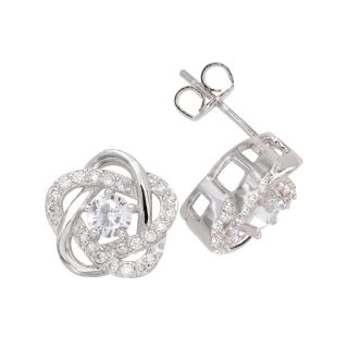 Bridge Jewelry Pure Silver Plated Cubic Zirconia Floral Earrings