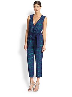 Jay Godfrey Crawford Lace Print Cropped Jumpsuit   Blue