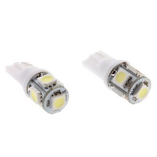 T10 1W 5x5050 SMD White Light LED Bulb for Car (2 Pack, 12V)