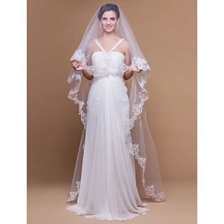 One tier Chapel Wedding Veils With Scalloped/Lace Applique Edge (More Colors)