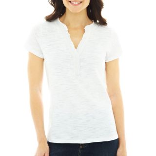 St. Johns Bay St. John s Bay Ruffled Henley Shirt, White