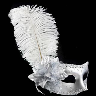 Classic Feather and Flower Silver PVC Holiday Half face Mask