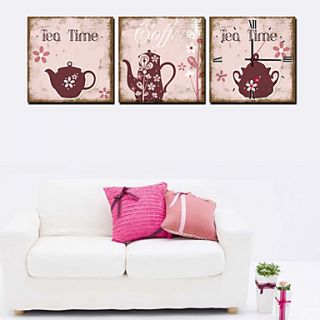 Classic Tea Pot Wall Clock in Canvas 3pcs