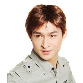 Capless Short Synthetic Golden Brown Mens Straight Hair Wig