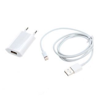 Stylish EU Plug USB Power Adapter with USB Cable for iPhone 5