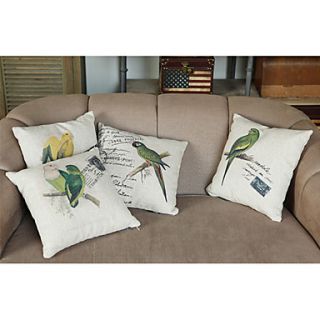 Set of 4 Pastoral Birds Cotton/Linen Decorative Pillow Cover