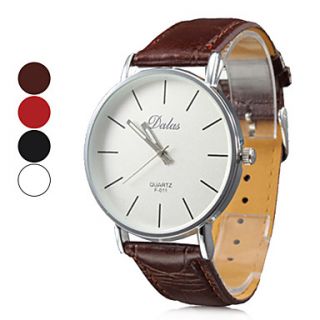 Unisex Simple White Dial PU Band Analog Quartz Wrist Watch (Assorted Colors)