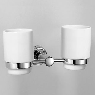 Chrome Finish Contemporary Style Brass Double Cup Toothbrush Holder
