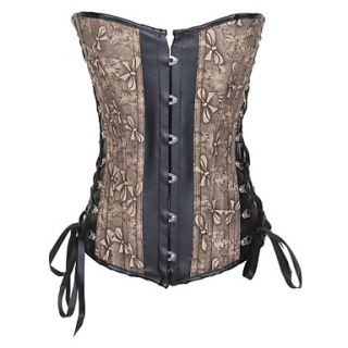 Charming Leatherette With Jacquard Strapless Front Busk Closure Corsets Shapewear