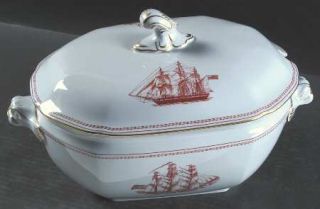 Spode Trade Winds Red Tureen &  Lid, Fine China Dinnerware   Red Bands And Ships