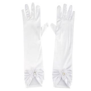 Flower Girl Elastic Satin Fingertips Elbow Length Wedding Gloves With Flower (More Colors)