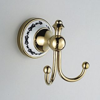 Ceramic Wall Mount Dual Round End Golden Ti PVD Robe Hook