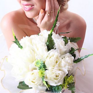 Beautiful Round Shape Satin Rose Wedding Bridal Bouquet
