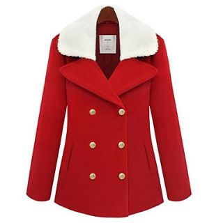 Womens Double breasted Coat with Faux Fur Collar