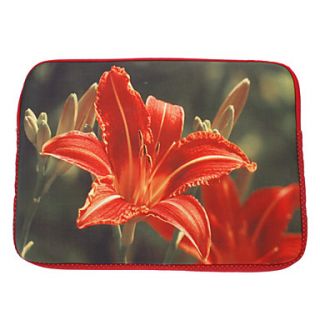 Brilliant Lily Pattern Nylon Cover Fleece Inside Waterproof Sleeve Case For 15.4 Inch Computer