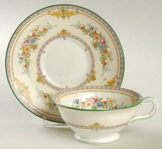 Minton Stanwood (Floral Rim & Center) Footed Cup & Saucer Set, Fine China Dinner