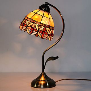 40W Artistic Tiffany Table Light with Floral Stained Glass Shade in Arc Arm Style
