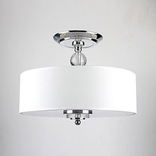 60W Modern Flush Mount with 3 Lights and White Fabric Drum Shade