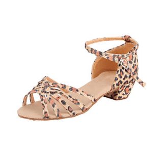 Stylish Kids / Womens leopard Satin Upper Ankle Strap Satin Latin / Ballroom Dance Shoes