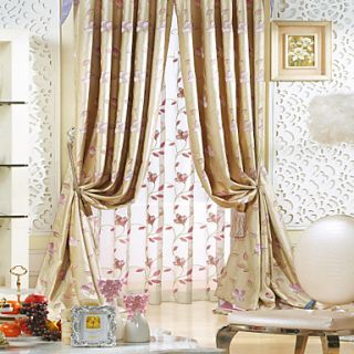 (One Pair)Jacquard Floral Faux Silk Traditional Energy Saving Curtain