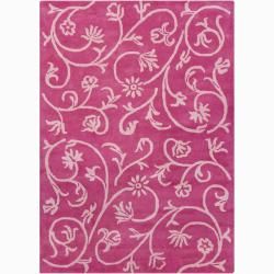 Mandara Hand tufted Pink Floral Wool Rug (9 X 13)