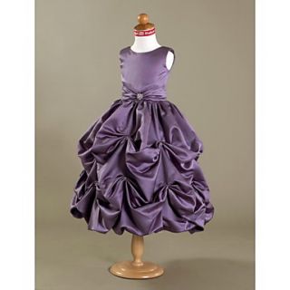 Ball Gown Scoop Tea length Satin Flower Girl Dress
