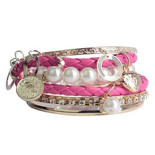 Rose Gold Color Plated Alloy Pearl Multilayer Bracelet