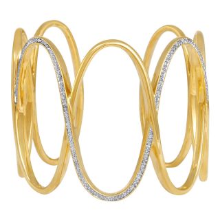 Diamond Addiction 14K Gold Plated 1/10 CT. T.W. Diamond Circles Cuff Bracelet,