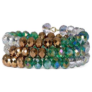 Teal & Bronze Glass Bead Coil Bracelet, Green