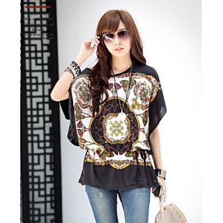 Womens One Shoulder Loose Print Blouse
