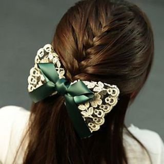 Womens Sweet Blue Ribbon Lace Bow Handmade Hair Clip