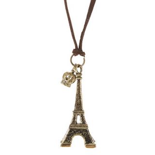 The Eiffel Tower And Crown Leather Cord Vintage Necklace