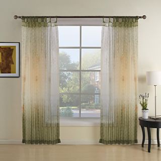 (One Pair) Green Botanical Contemporary Sheer Curtain