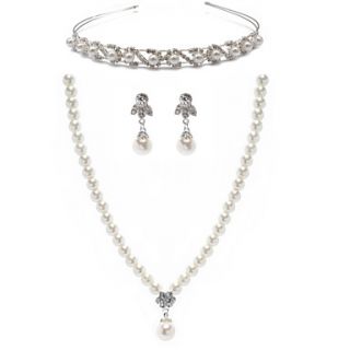 Ivory Imitation Pearl Alloy Wedding Bridal Jewelry Set Including Necklace, Earrings And Tiara