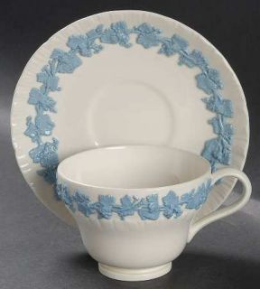 Wedgwood Lavender On Cream Color (Shell Edge) Footed Cup & Saucer Set, Fine Chin