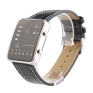 Unisex Binary LED Style PU Leather Wrist Watch (Black)
